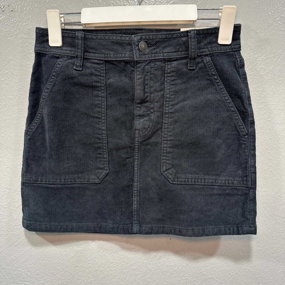 American Eagle High-Rise Mini Corduroy Skirt Charcoal Grey 26W Stretch NWT